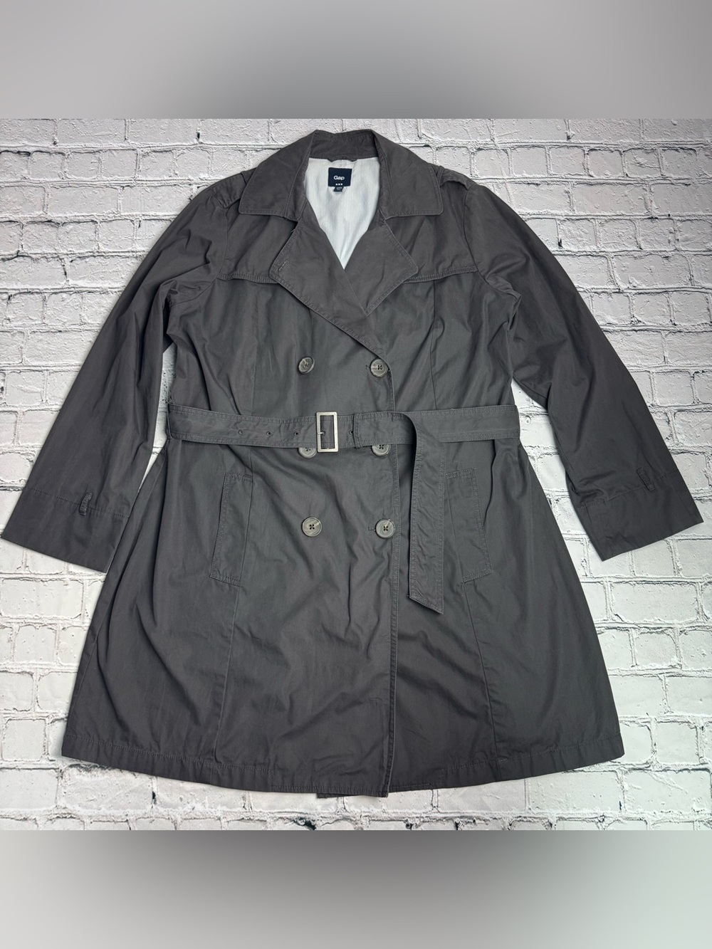 GAP Charcoal Gray Double-Breasted Cotton Trench Coat w/ Belt MINOR FLAW Size XXL